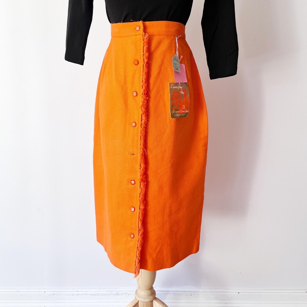SIZE XXS / XS Vintage 1950s Orange Pencil Skirt, Classic 50s Classic Slim
